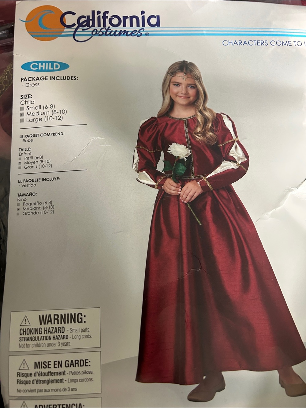 California Costumes Burgundy and Cream Renaissance Princess Dress Medium kids